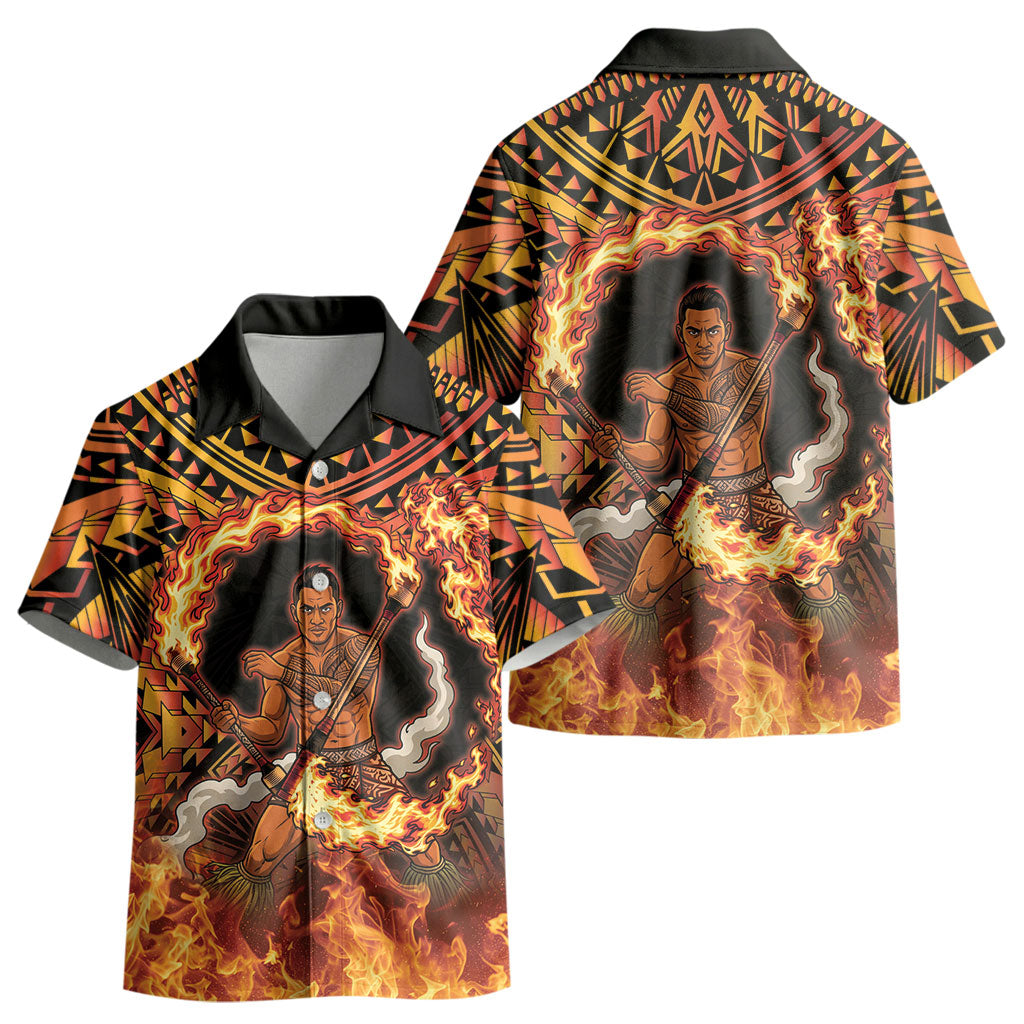 Samoa Siva Afi Dance Fireknife Kid Hawaiian Shirt Samoan Tribal Motif Dancing in the Fire