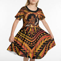 Samoa Siva Afi Dance Fireknife Kid Short Sleeve Dress Samoan Tribal Motif Dancing in the Fire