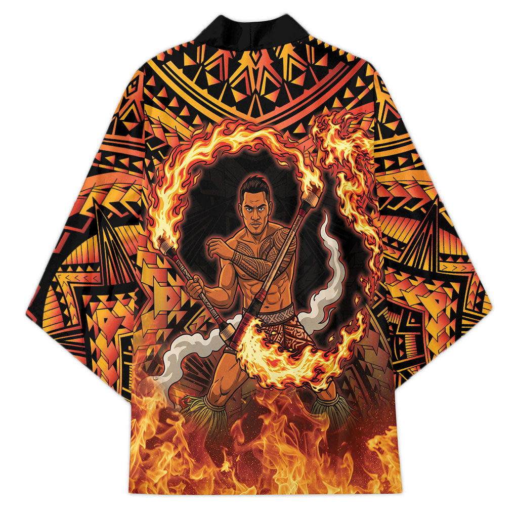 Samoa Siva Afi Dance Fireknife Kimono Samoan Tribal Motif Dancing in the Fire