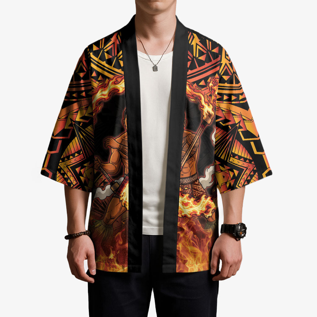 Samoa Siva Afi Dance Fireknife Kimono Samoan Tribal Motif Dancing in the Fire