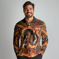 Samoa Siva Afi Dance Fireknife Long Sleeve Polo Shirt Samoan Tribal Motif Dancing in the Fire
