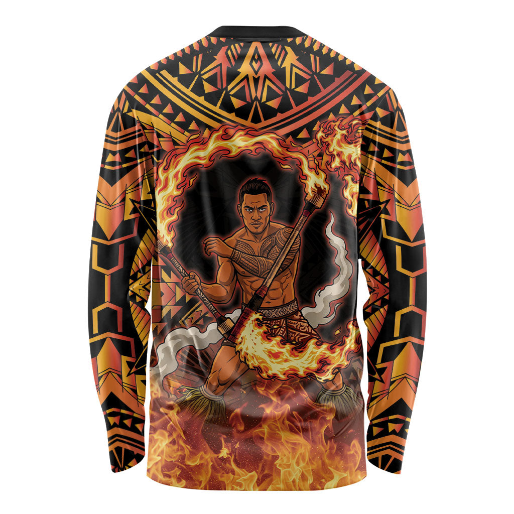 Samoa Siva Afi Dance Fireknife Long Sleeve Shirt Samoan Tribal Motif Dancing in the Fire