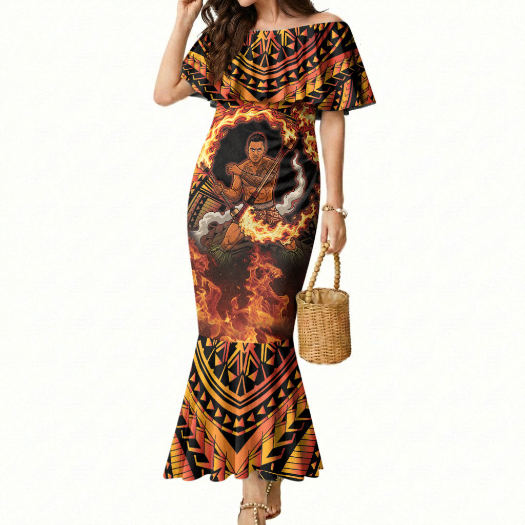 Samoa Siva Afi Dance Fireknife Mermaid Dress Samoan Tribal Motif Dancing in the Fire