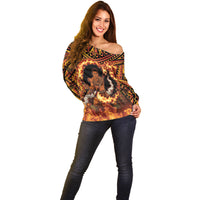 Samoa Siva Afi Dance Fireknife Off Shoulder Sweater Samoan Tribal Motif Dancing in the Fire