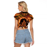 Samoa Siva Afi Dance Fireknife Raglan Cropped T Shirt Samoan Tribal Motif Dancing in the Fire