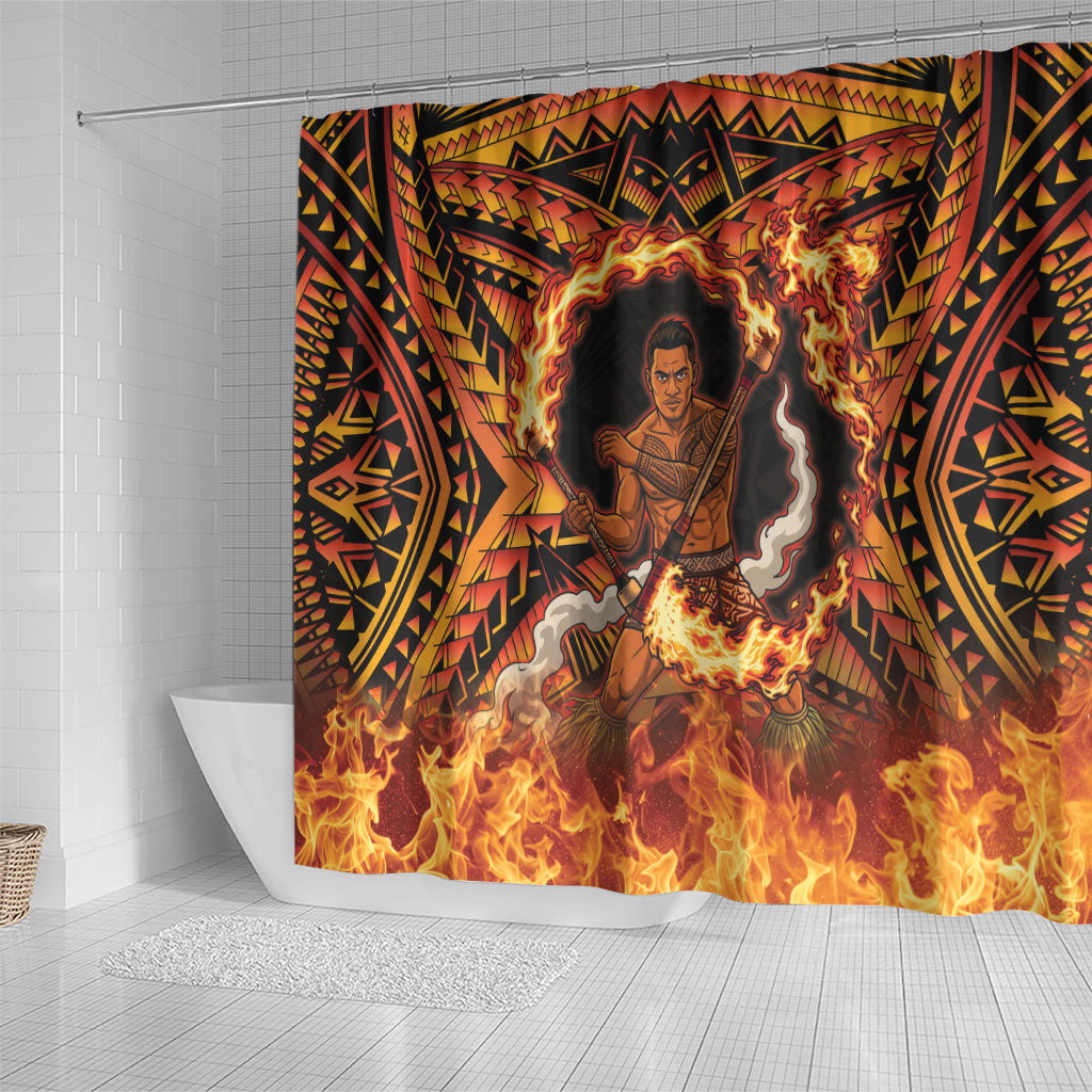 Samoa Siva Afi Dance Fireknife Shower Curtain Samoan Tribal Motif Dancing in the Fire