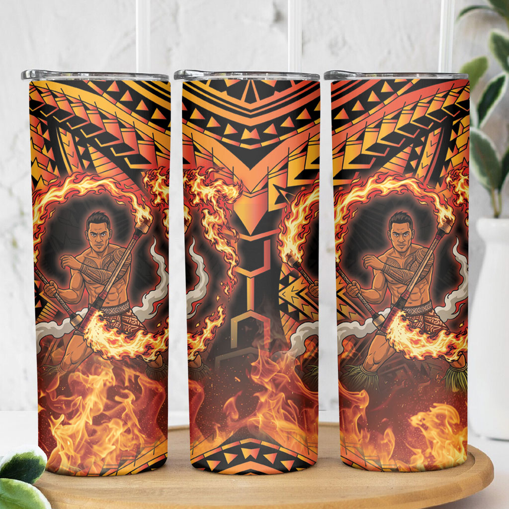 Samoa Siva Afi Dance Fireknife Skinny Tumbler Samoan Tribal Motif Dancing in the Fire