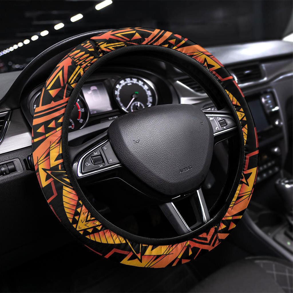 Samoa Siva Afi Dance Fireknife Steering Wheel Cover Samoan Tribal Motif Dancing in the Fire