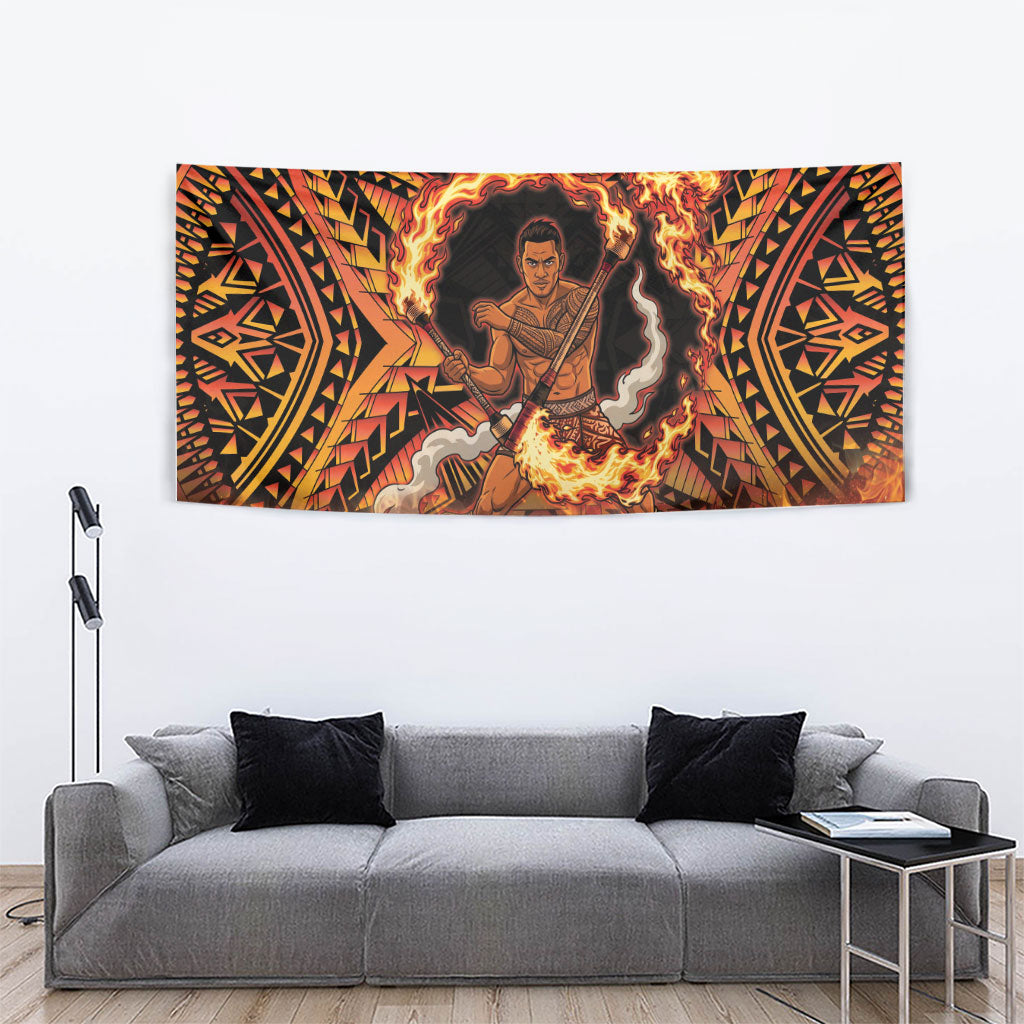 Samoa Siva Afi Dance Fireknife Tapestry Samoan Tribal Motif Dancing in the Fire