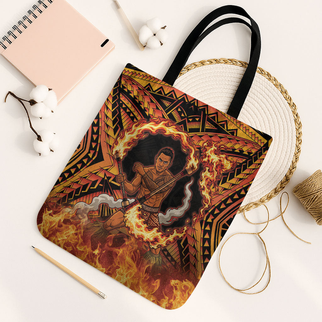 Samoa Siva Afi Dance Fireknife Tote Bag Samoan Tribal Motif Dancing in the Fire
