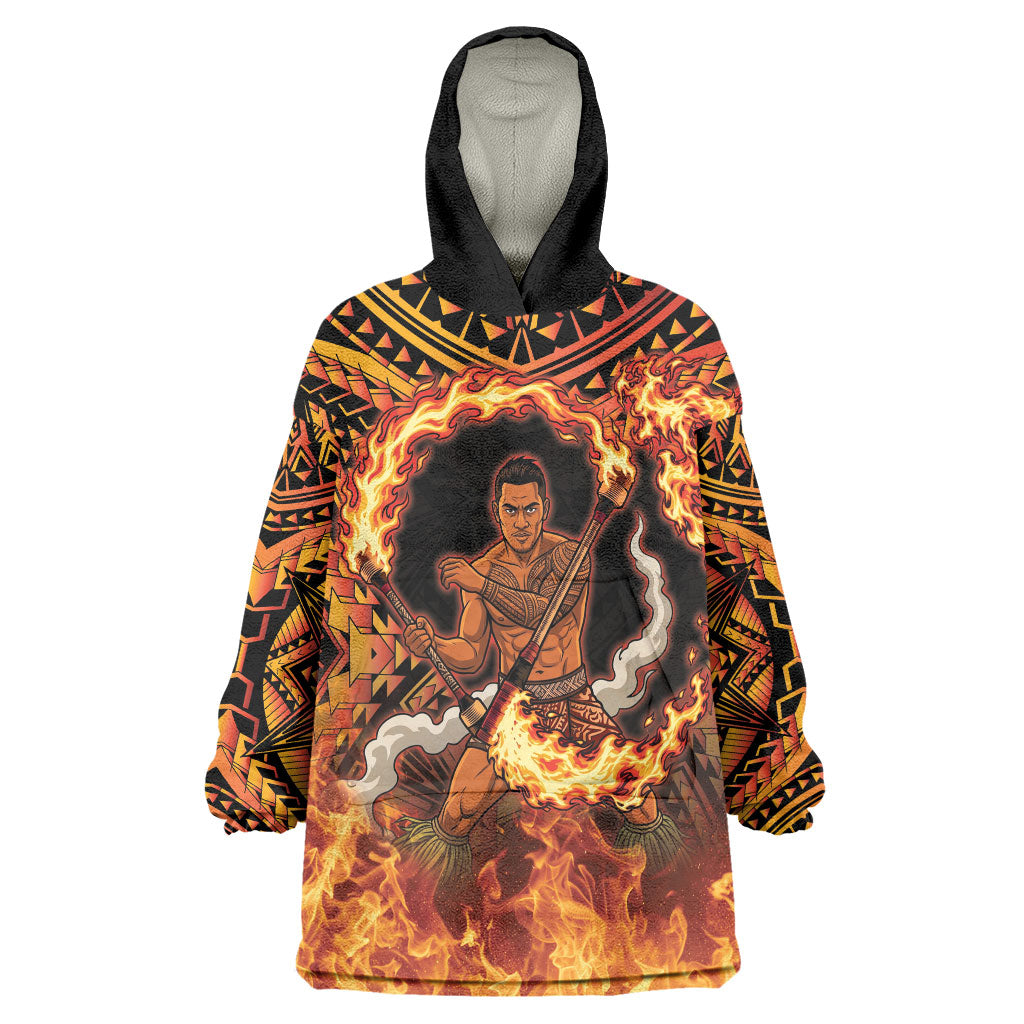 Samoa Siva Afi Dance Fireknife Wearable Blanket Hoodie Samoan Tribal Motif Dancing in the Fire