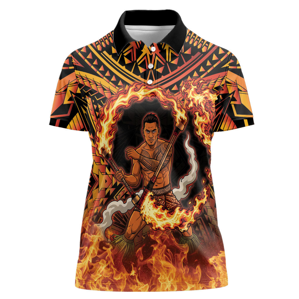 Samoa Siva Afi Dance Fireknife Women Polo Shirt Samoan Tribal Motif Dancing in the Fire