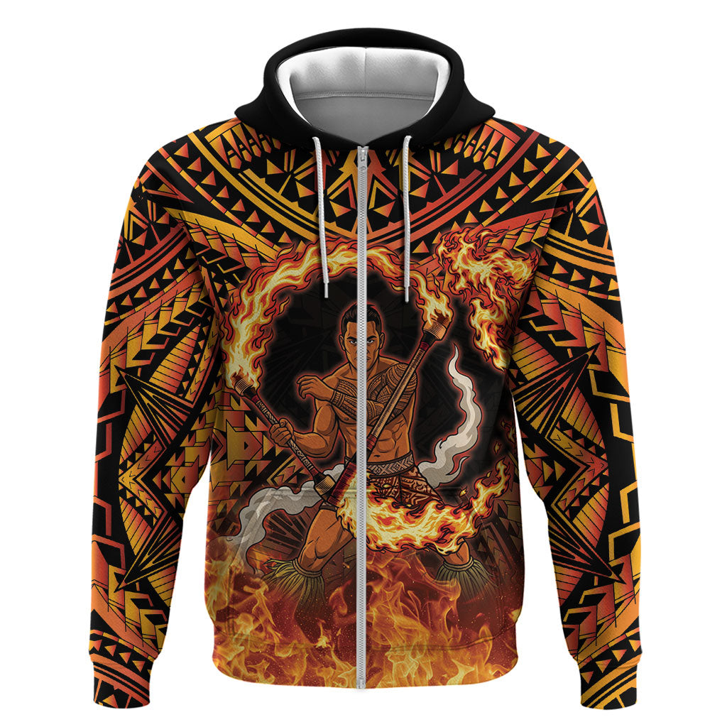 Samoa Siva Afi Dance Fireknife Zip Hoodie Samoan Tribal Motif Dancing in the Fire
