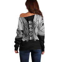 Samoan Ula Nifo Afi Tribal Off Shoulder Sweater Polynesian Pattern