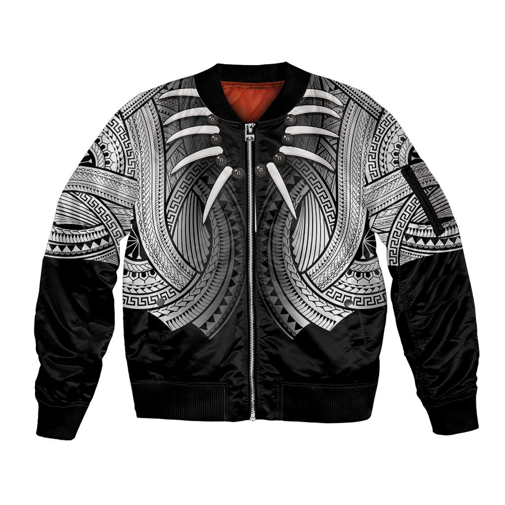 Samoan Ula Nifo Afi Tribal Sleeve Zip Bomber Jacket Polynesian Pattern