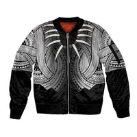 Samoan Ula Nifo Afi Tribal Sleeve Zip Bomber Jacket Polynesian Pattern