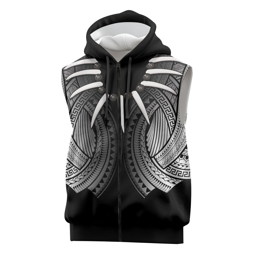 Samoan Ula Nifo Afi Tribal Sleeveless Zip Hoodie Polynesian Pattern