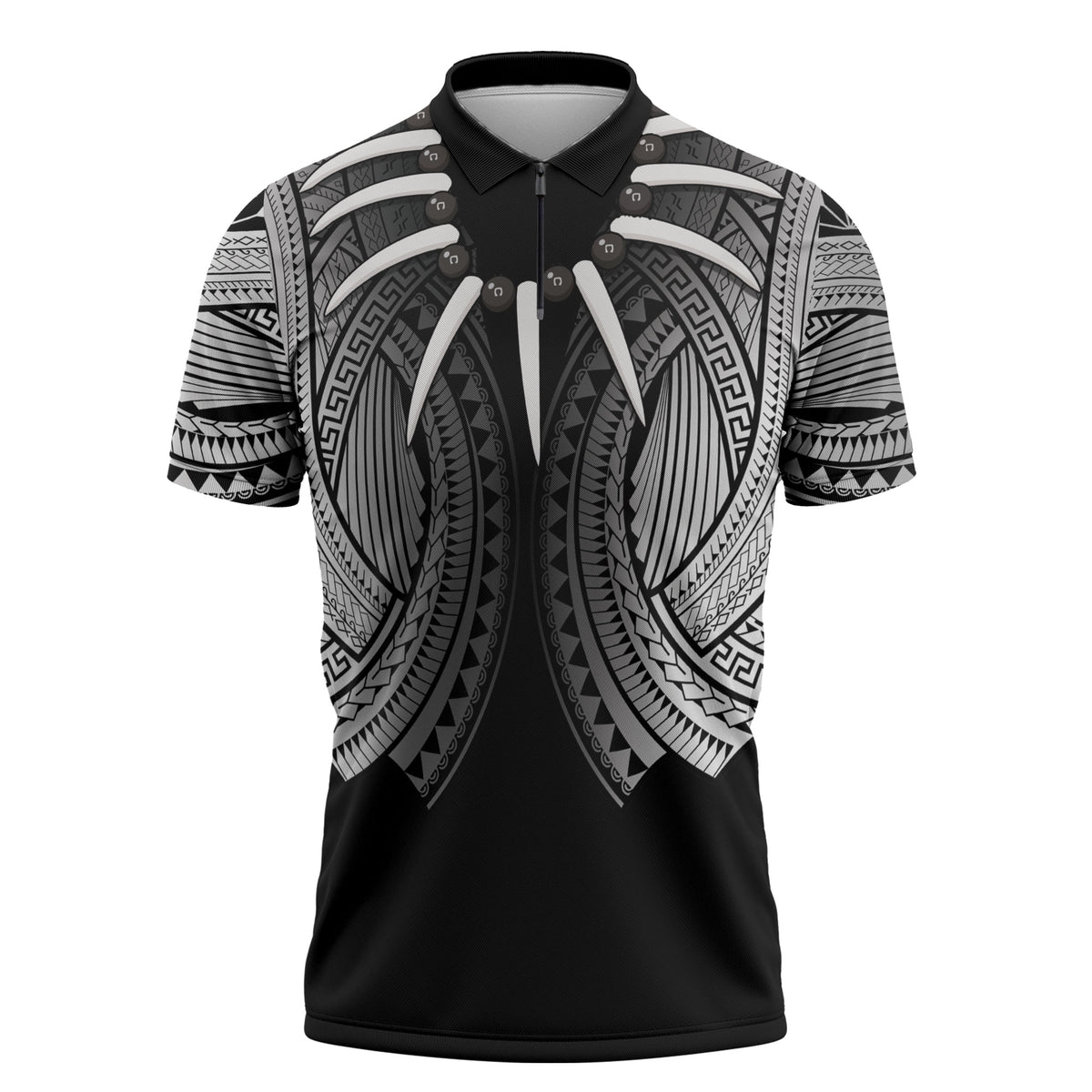 Samoan Ula Nifo Afi Tribal Zipper Polo Shirt Polynesian Pattern