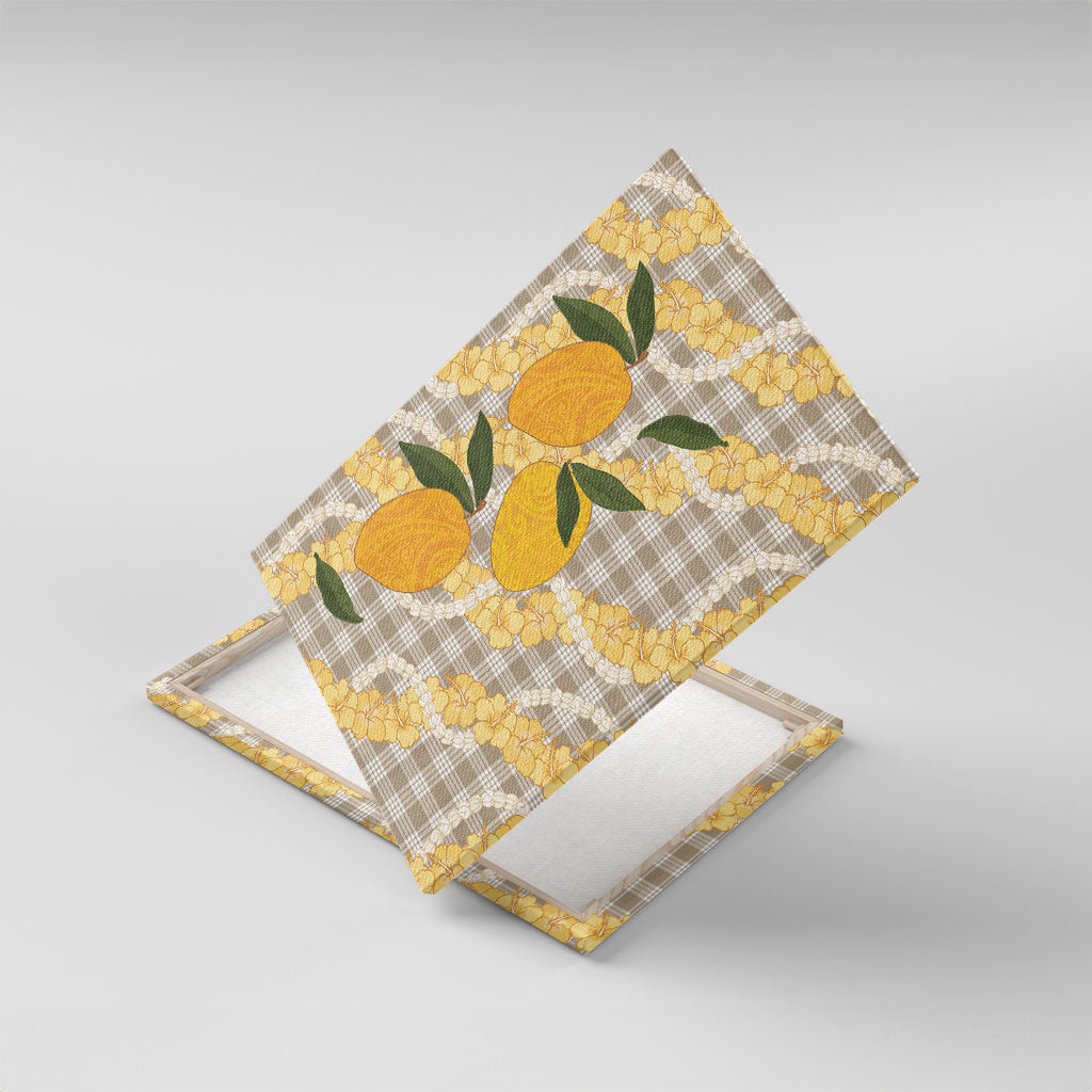 Maku'e Hawaiian Mango Palaka Canvas Wall Art Aloha Hibiscus Pikake Lei