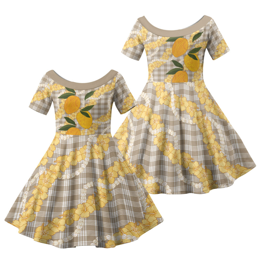 Maku'e Hawaiian Mango Palaka Family Matching Tank Maxi Dress and Hawaiian Shirt Aloha Hibiscus Pikake Lei