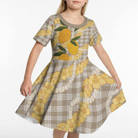 Maku'e Hawaiian Mango Palaka Kid Short Sleeve Dress Aloha Hibiscus Pikake Lei
