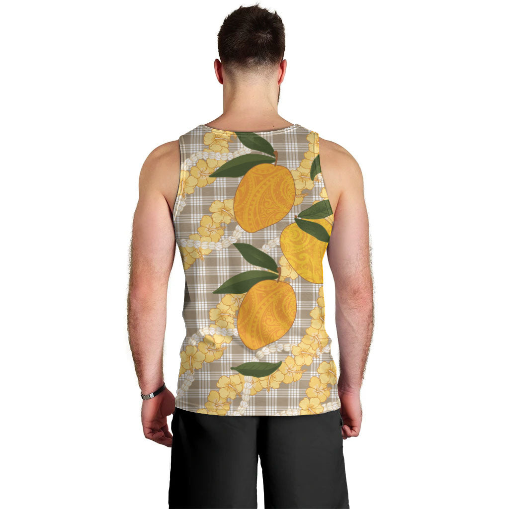 Maku'e Hawaiian Mango Palaka Men Tank Top Aloha Hibiscus Pikake Lei