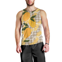 Maku'e Hawaiian Mango Palaka Men Tank Top Aloha Hibiscus Pikake Lei
