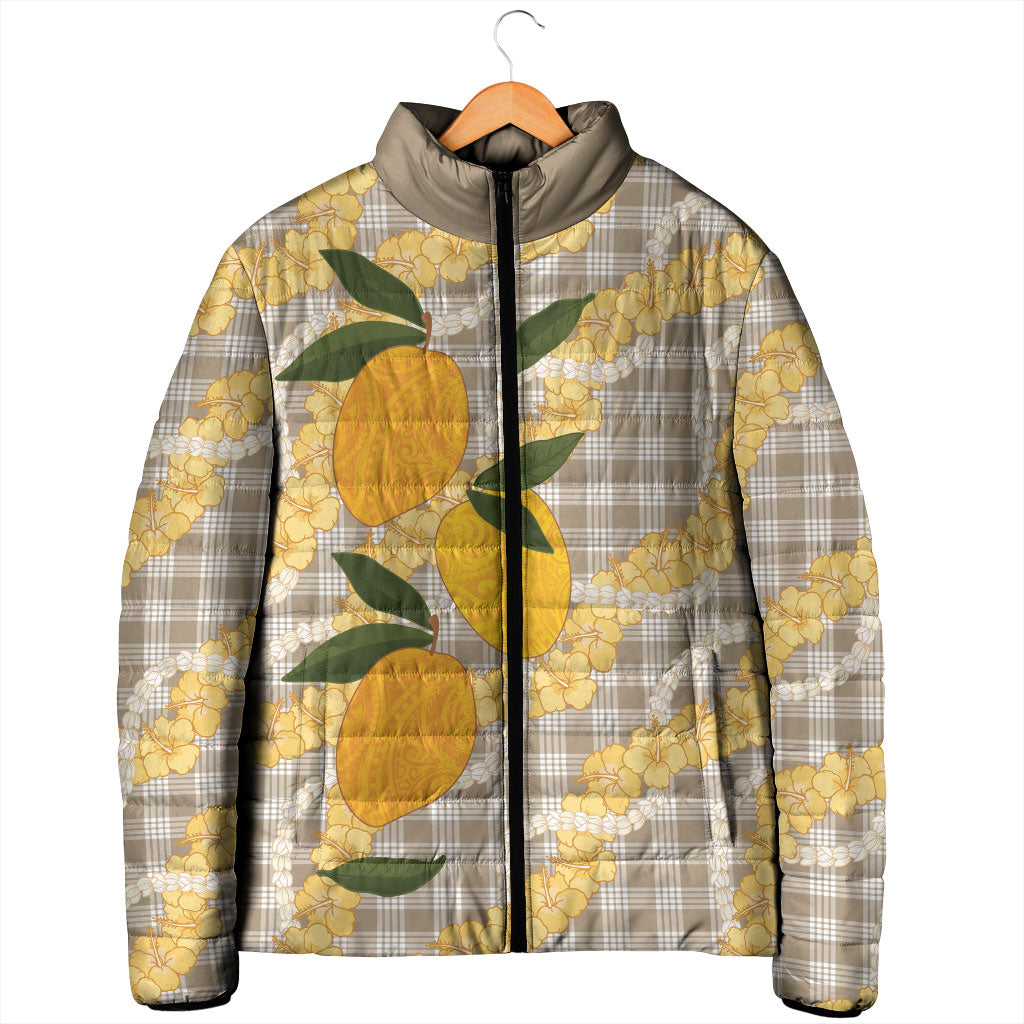 Maku'e Hawaiian Mango Palaka Padded Jacket Aloha Hibiscus Pikake Lei