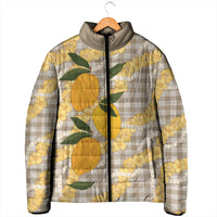 Maku'e Hawaiian Mango Palaka Padded Jacket Aloha Hibiscus Pikake Lei