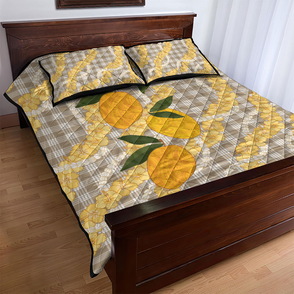 Maku'e Hawaiian Mango Palaka Quilt Bed Set Aloha Hibiscus Pikake Lei