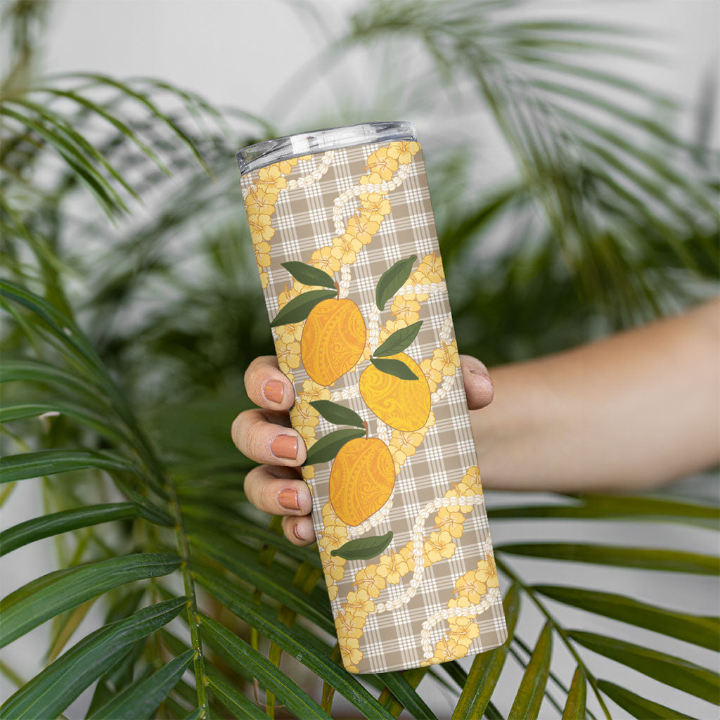 Maku'e Hawaiian Mango Palaka Skinny Tumbler Aloha Hibiscus Pikake Lei