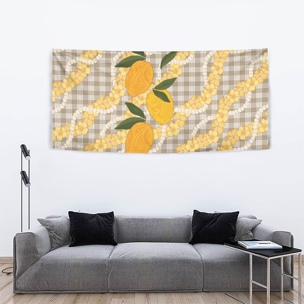 Maku'e Hawaiian Mango Palaka Tapestry Aloha Hibiscus Pikake Lei