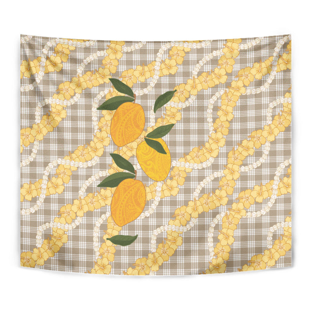 Maku'e Hawaiian Mango Palaka Tapestry Aloha Hibiscus Pikake Lei