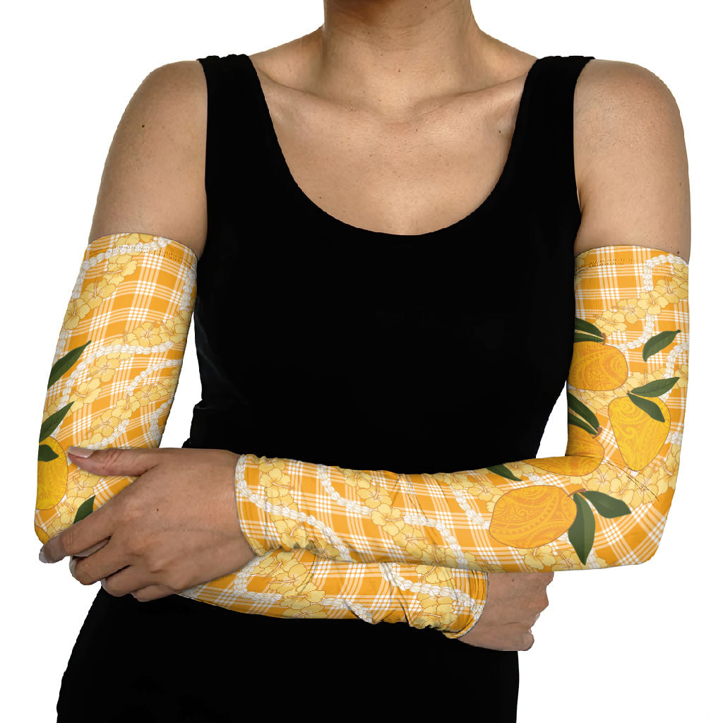 Alani Hawaiian Mango Palaka Arm Sleeves Aloha Hibiscus Pikake Lei