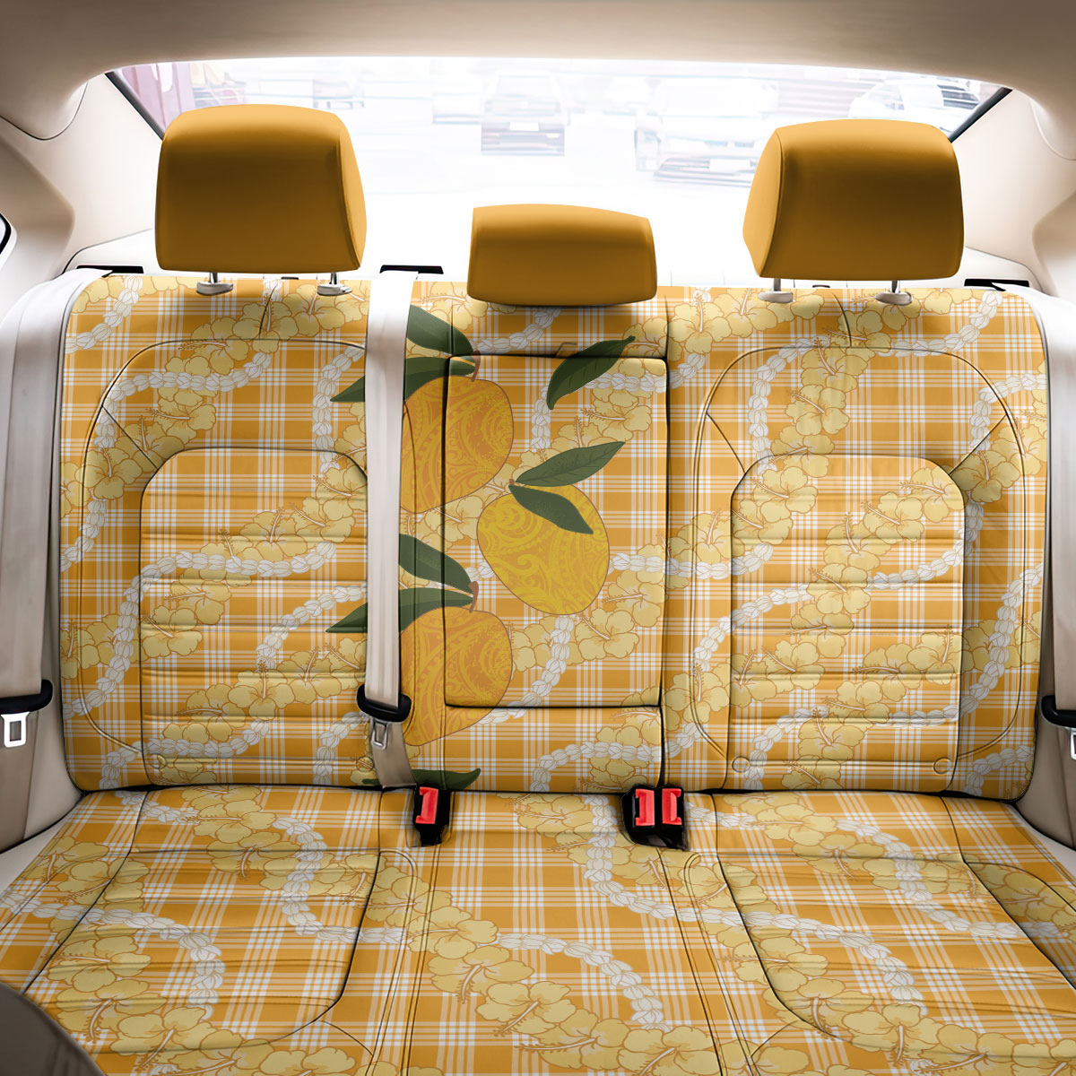 Alani Hawaiian Mango Palaka Back Car Seat Cover Aloha Hibiscus Pikake Lei