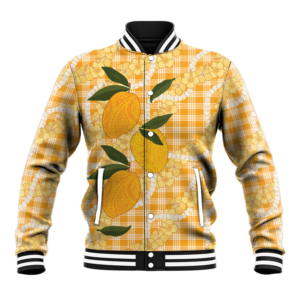Alani Hawaiian Mango Palaka Baseball Jacket Aloha Hibiscus Pikake Lei