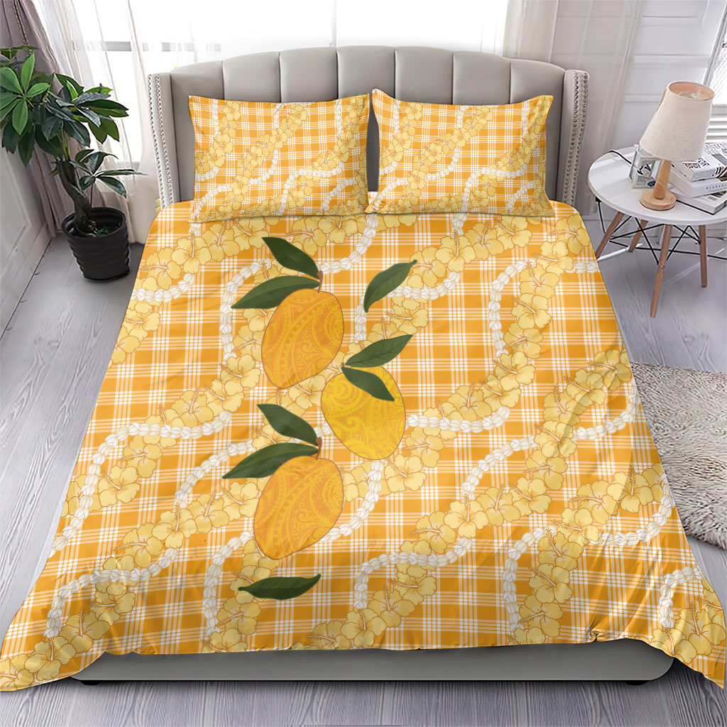 Alani Hawaiian Mango Palaka Bedding Set Aloha Hibiscus Pikake Lei