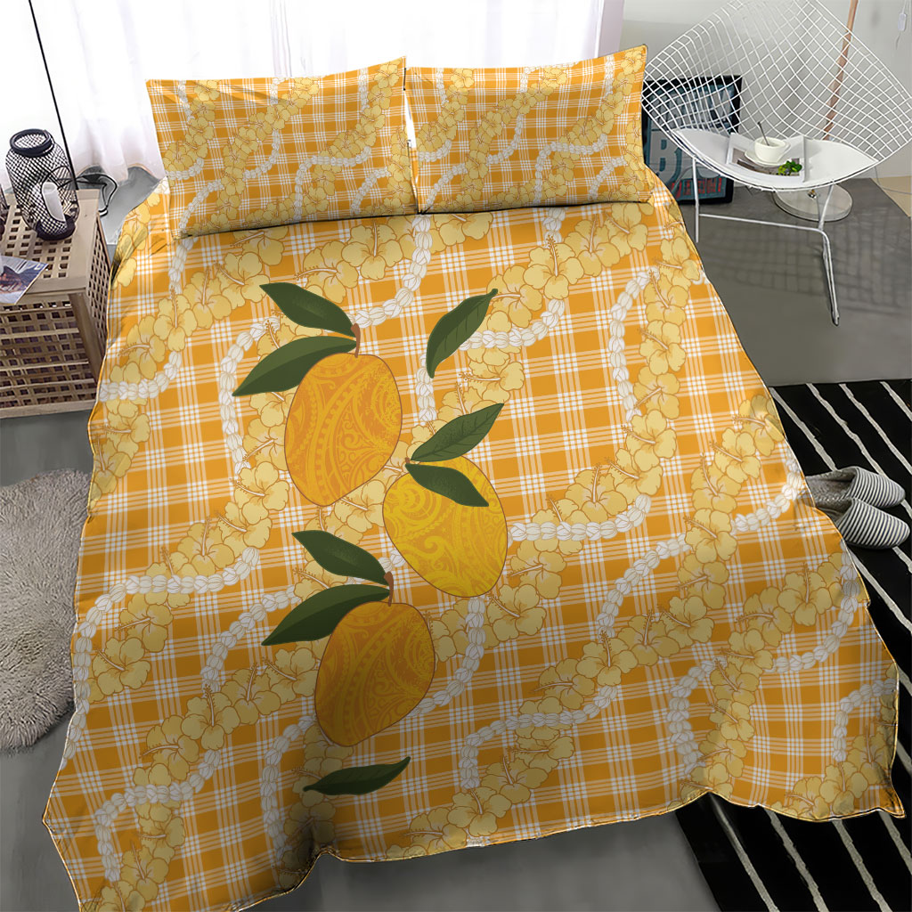 Alani Hawaiian Mango Palaka Bedding Set Aloha Hibiscus Pikake Lei