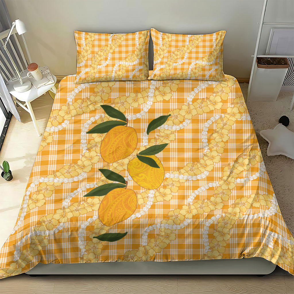 Alani Hawaiian Mango Palaka Bedding Set Aloha Hibiscus Pikake Lei