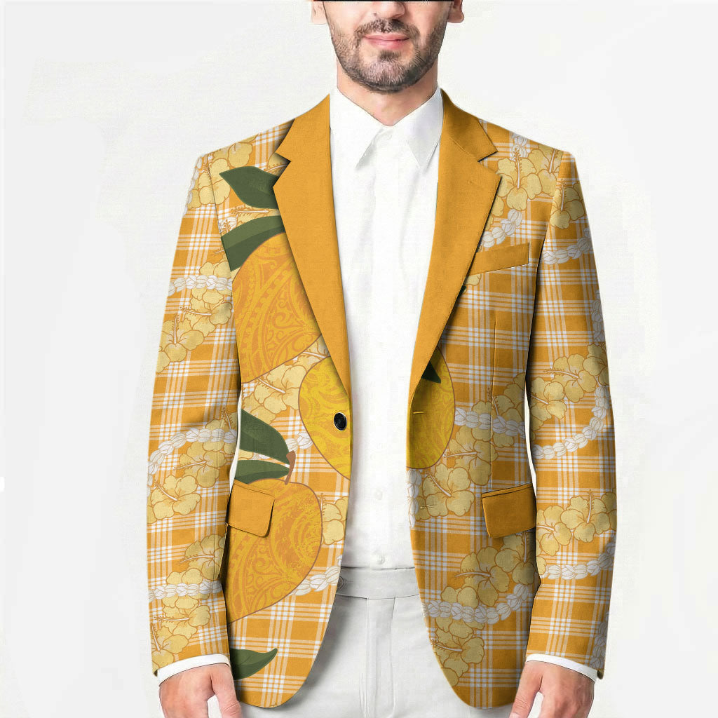 Alani Hawaiian Mango Palaka Blazer Aloha Hibiscus Pikake Lei