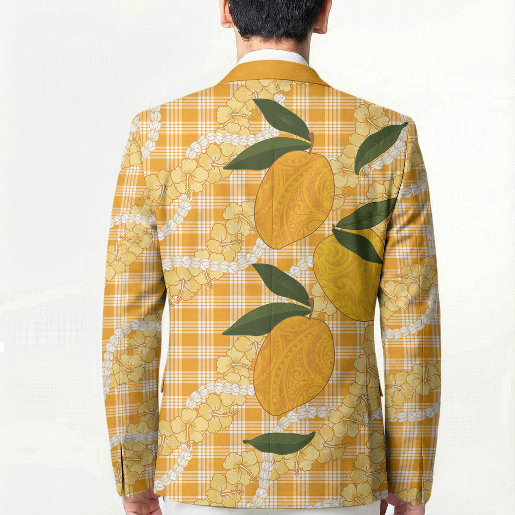 Alani Hawaiian Mango Palaka Blazer Aloha Hibiscus Pikake Lei