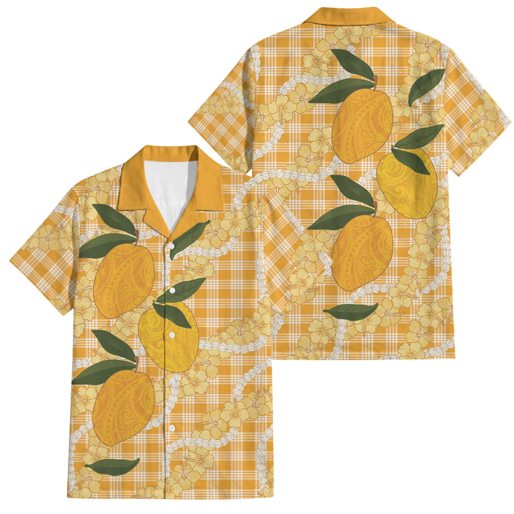 Alani Hawaiian Mango Palaka Family Matching Puletasi and Hawaiian Shirt Aloha Hibiscus Pikake Lei