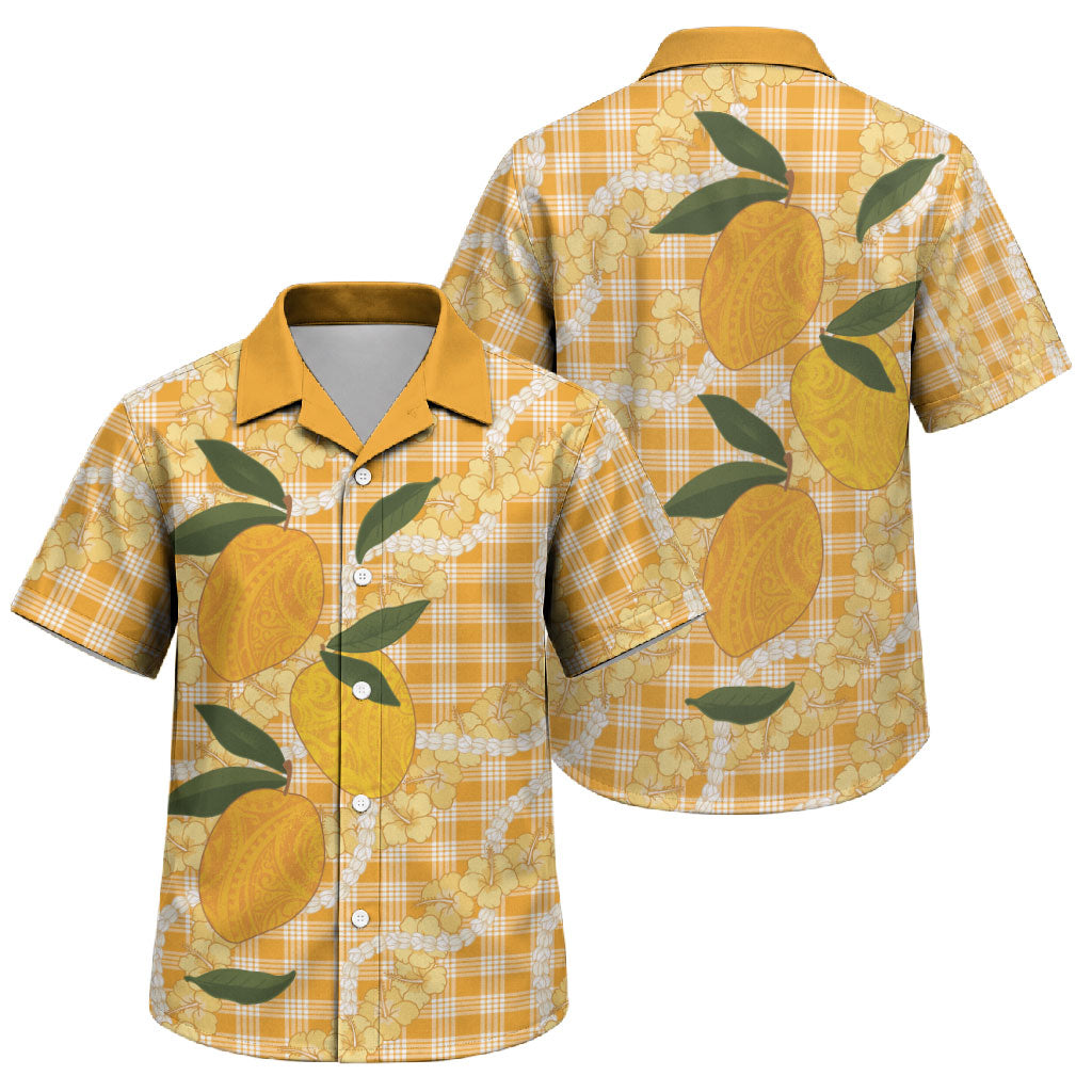 Alani Hawaiian Mango Palaka Family Matching Short Sleeve Bodycon Dress and Hawaiian Shirt Aloha Hibiscus Pikake Lei