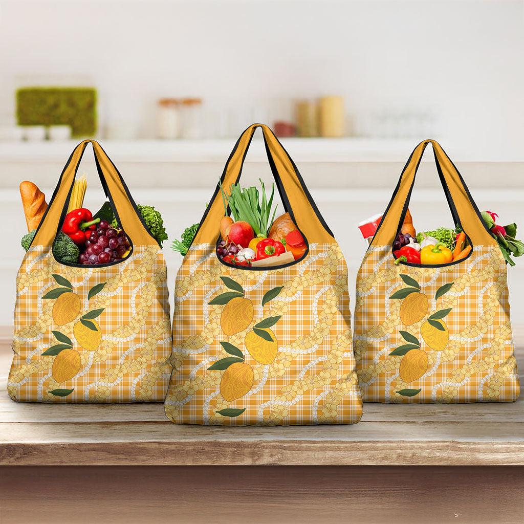 Alani Hawaiian Mango Palaka Grocery Bag Aloha Hibiscus Pikake Lei