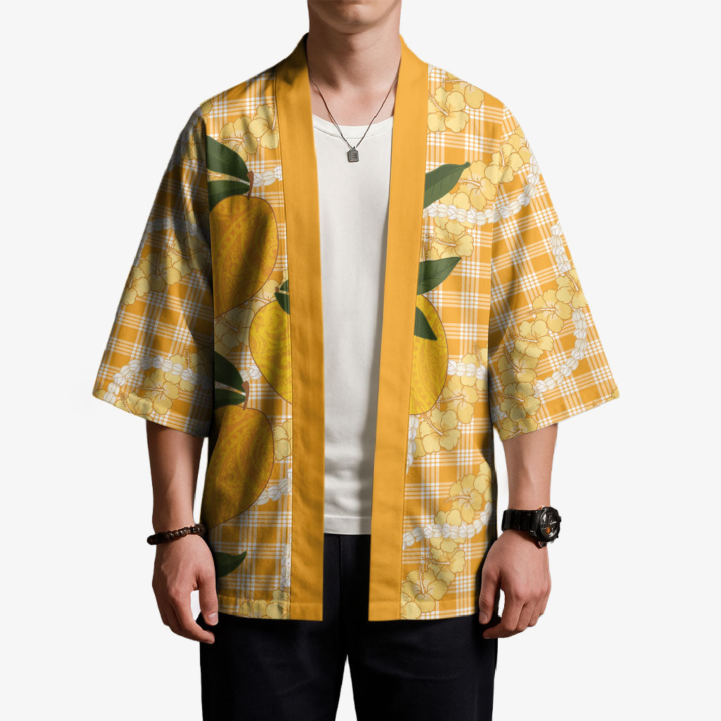Alani Hawaiian Mango Palaka Kimono Aloha Hibiscus Pikake Lei