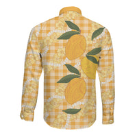 Alani Hawaiian Mango Palaka Long Sleeve Button Shirt Aloha Hibiscus Pikake Lei