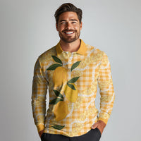 Alani Hawaiian Mango Palaka Long Sleeve Polo Shirt Aloha Hibiscus Pikake Lei