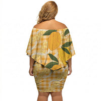 Alani Hawaiian Mango Palaka Off Shoulder Short Dress Aloha Hibiscus Pikake Lei
