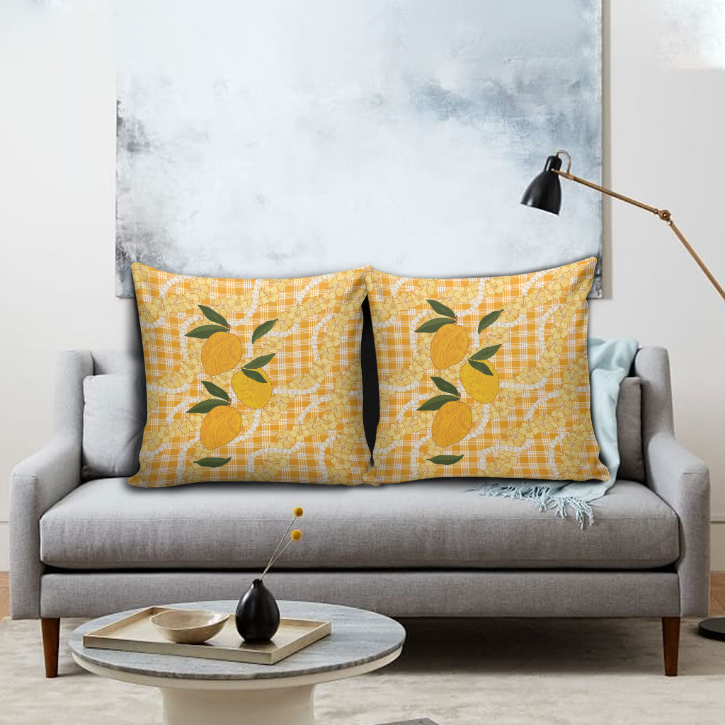 Alani Hawaiian Mango Palaka Pillow Cover Aloha Hibiscus Pikake Lei