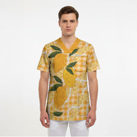 Alani Hawaiian Mango Palaka Scrub Top Aloha Hibiscus Pikake Lei